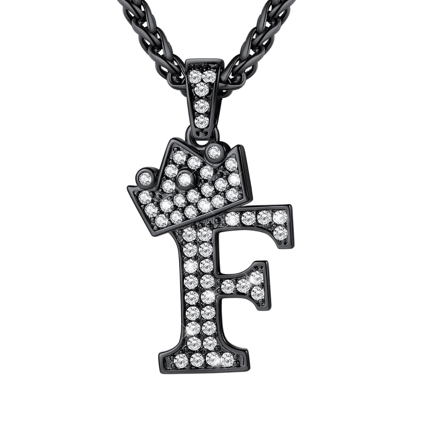 Cubic Zirconia Initial F Necklace Black Plated