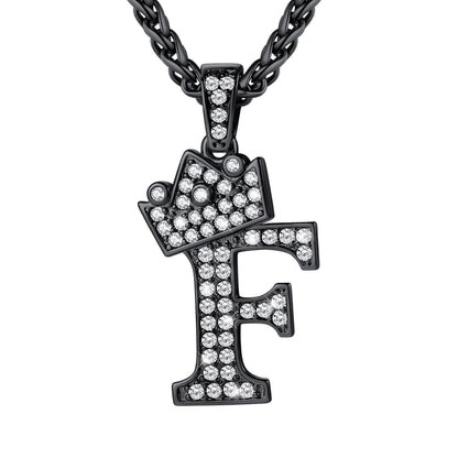 Cubic Zirconia Initial F Necklace Black Plated