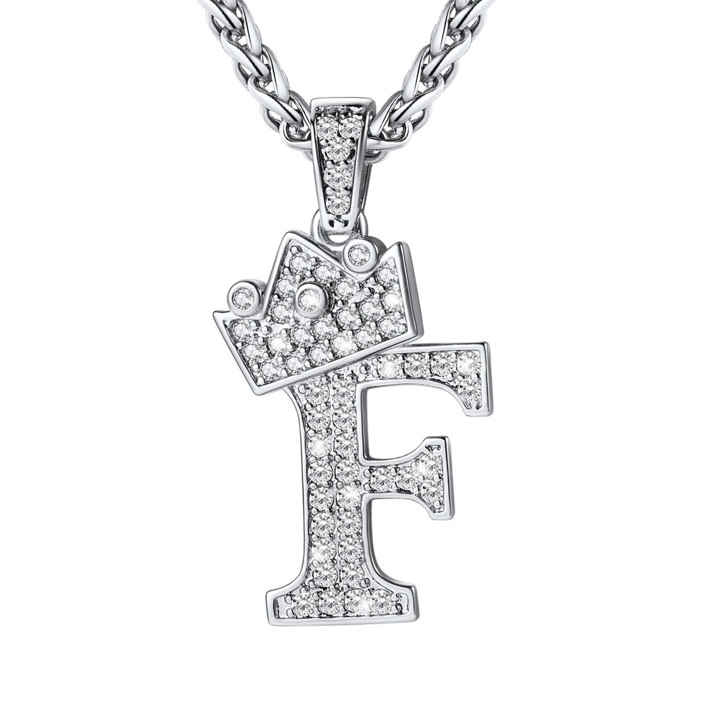 Cubic Zirconia Initial F Necklace Steel