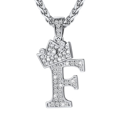 Cubic Zirconia Initial F Necklace Steel