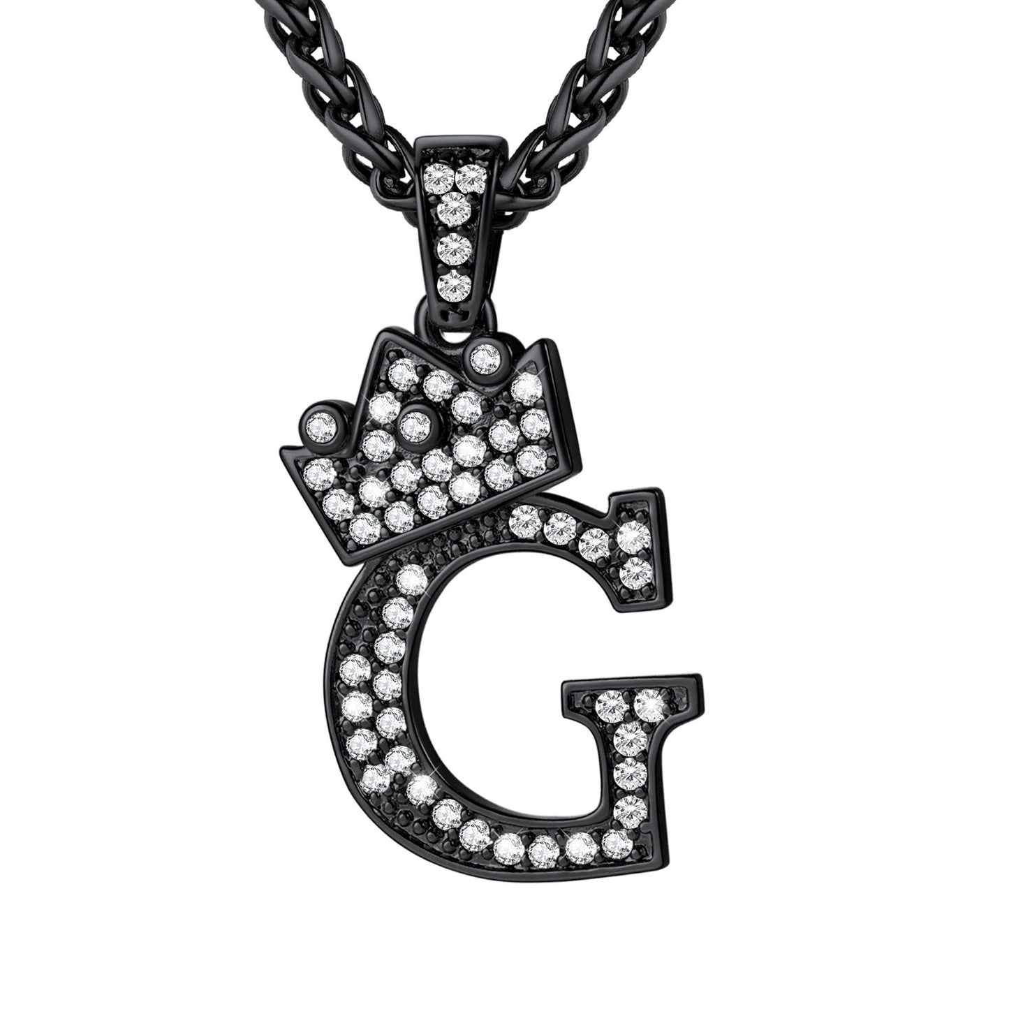 Cubic Zirconia Initial G Necklace Black Plated