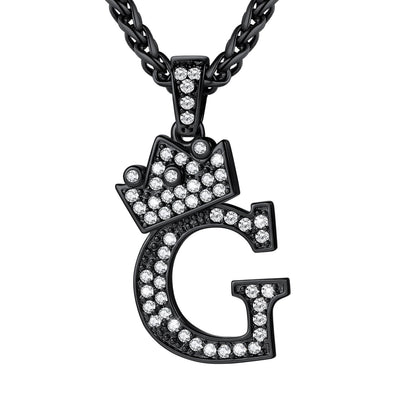 Cubic Zirconia Initial G Necklace Black Plated