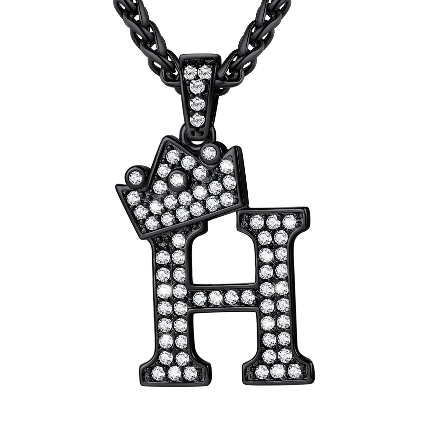 Cubic Zirconia Initial H Necklace Black Plated