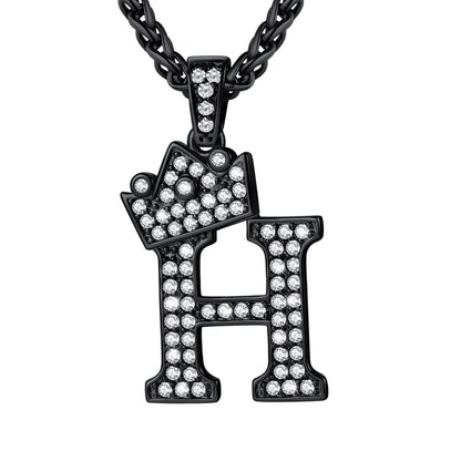 Cubic Zirconia Initial H Necklace Black Plated