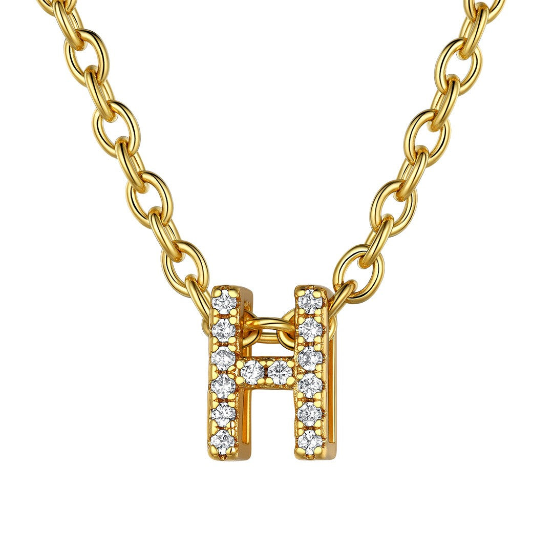 Cubic Zirconia Initial H Necklace Gold Plated