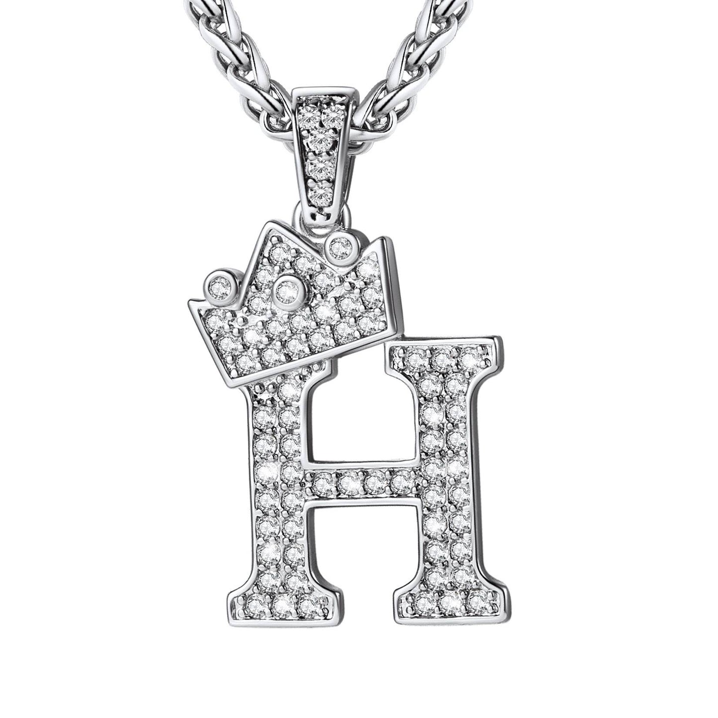 Cubic Zirconia Initial H Necklace Steel