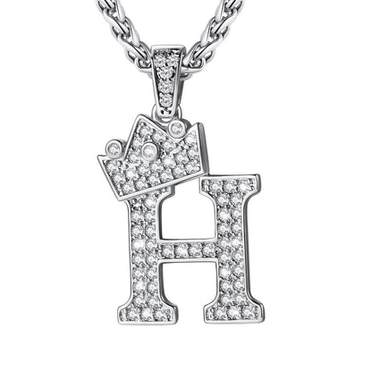 Cubic Zirconia Initial H Necklace Steel