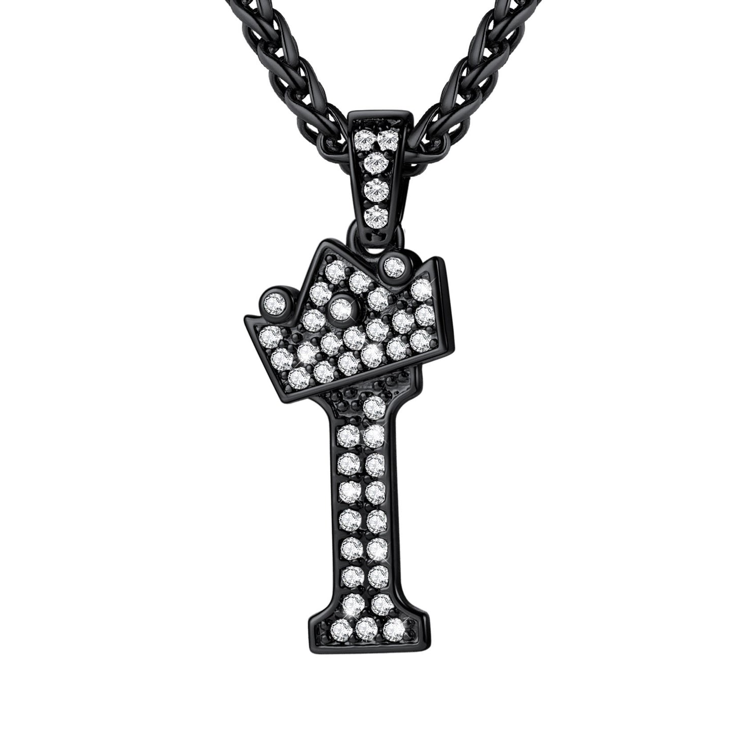 Cubic Zirconia Initial I Necklace Black Plated