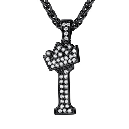 Cubic Zirconia Initial I Necklace Black Plated