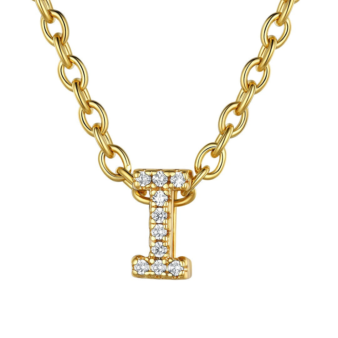 Cubic Zirconia Initial I Necklace Gold Plated