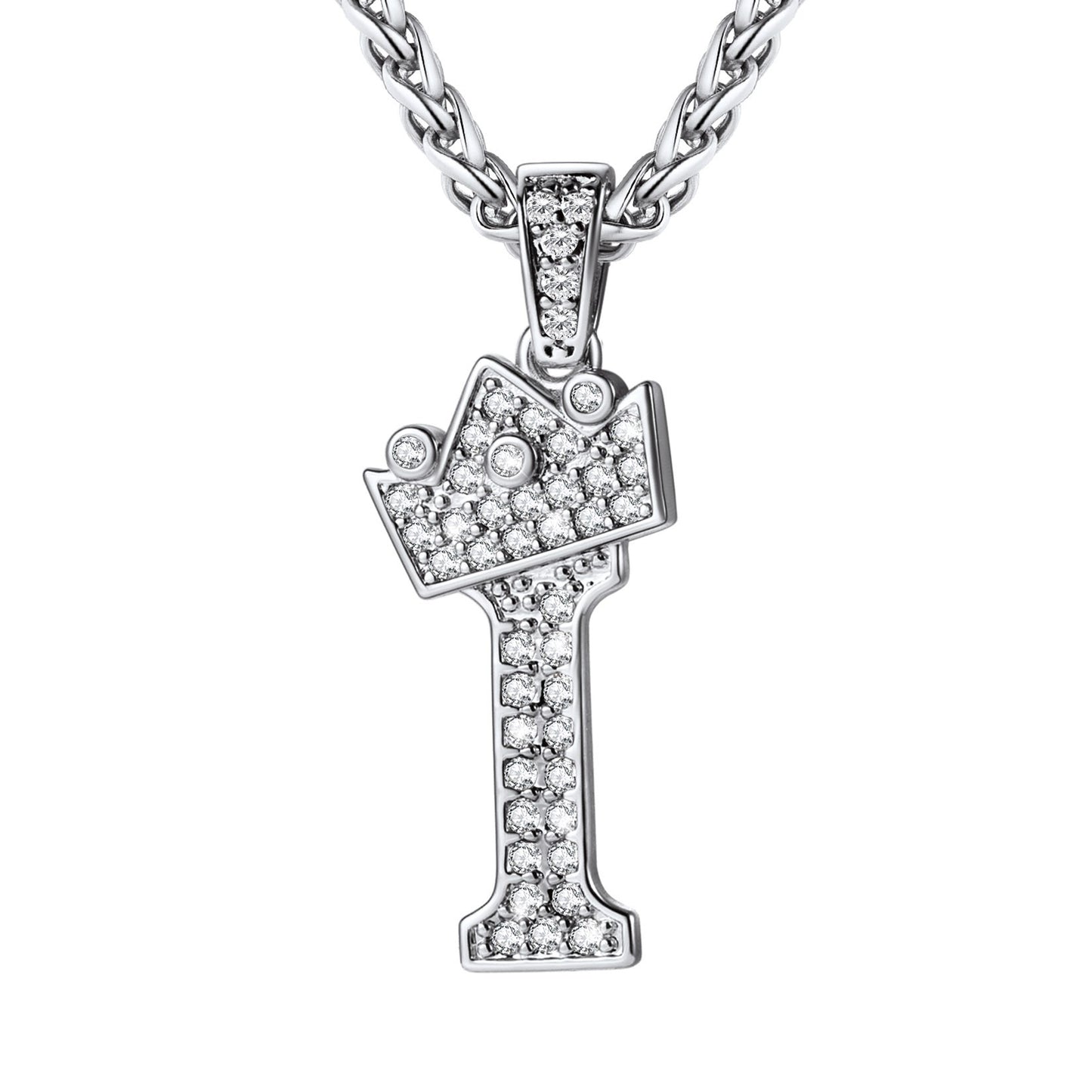 Cubic Zirconia Initial I Necklace Steel