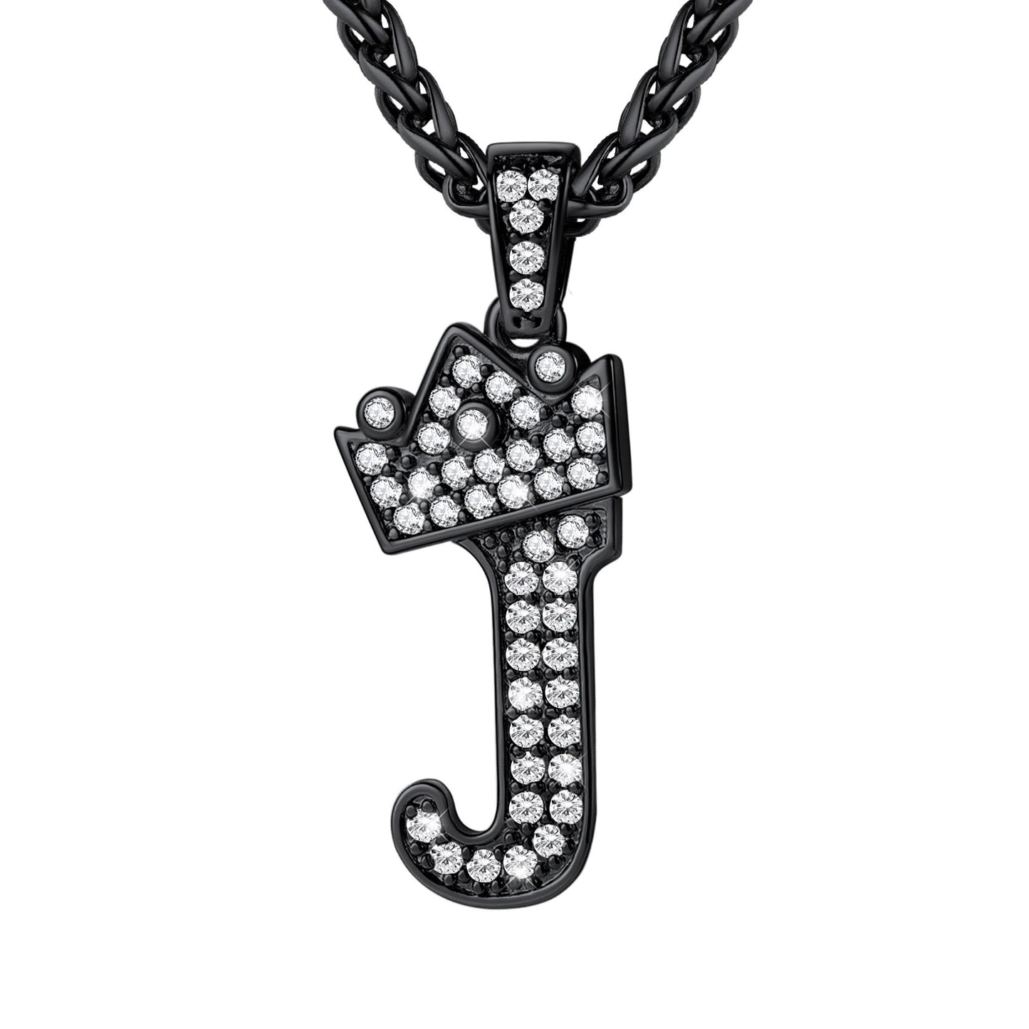 Cubic Zirconia Initial J Necklace Black Plated