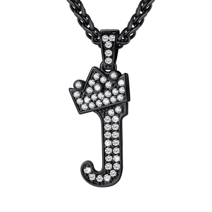 Cubic Zirconia Initial J Necklace Black Plated