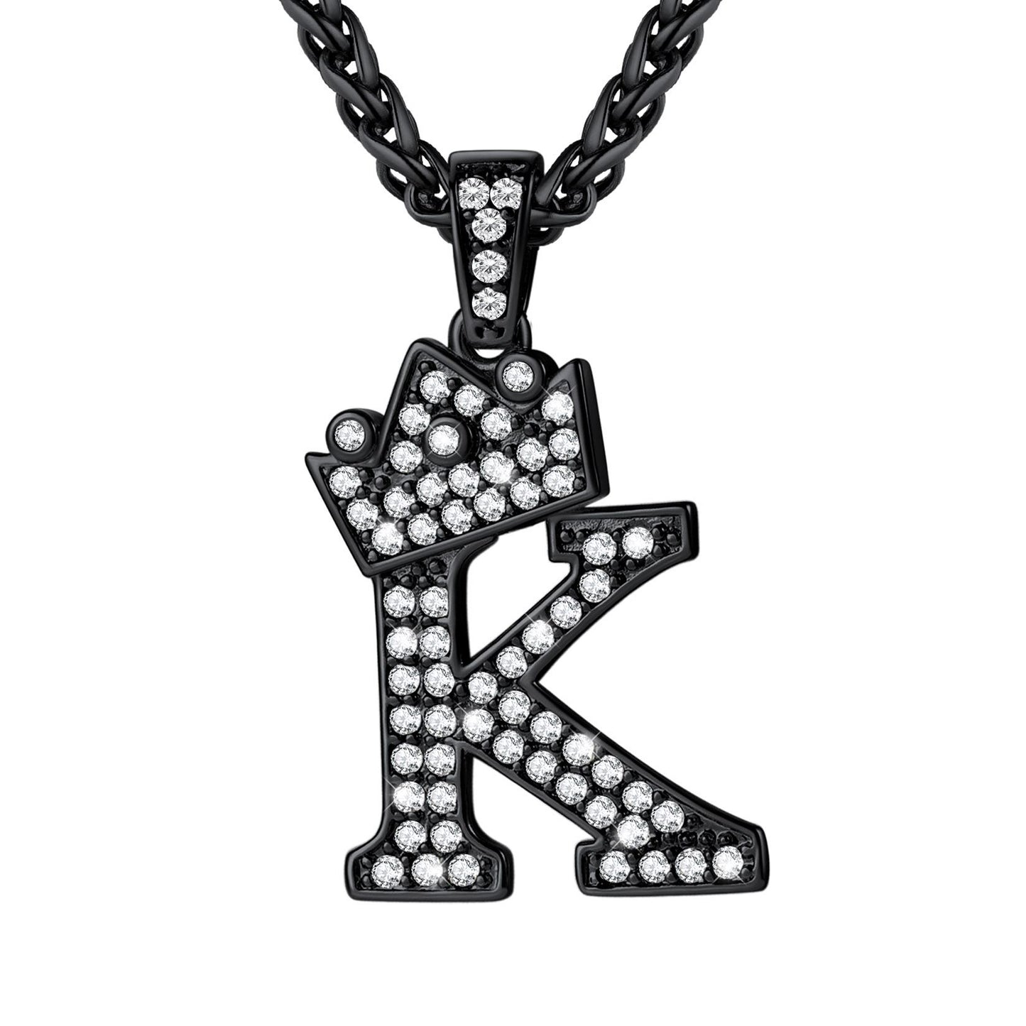 Cubic Zirconia Initial K Necklace Black Plated