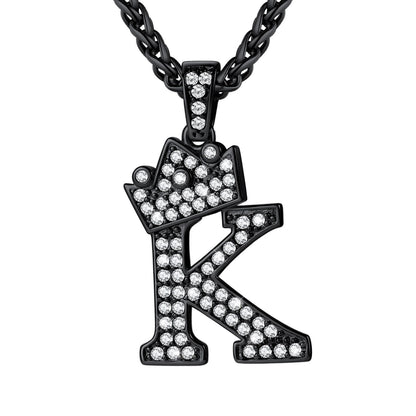 Cubic Zirconia Initial K Necklace Black Plated