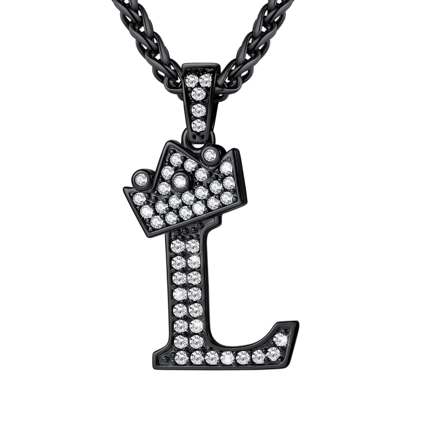 Cubic Zirconia Initial L Necklace Black Plated