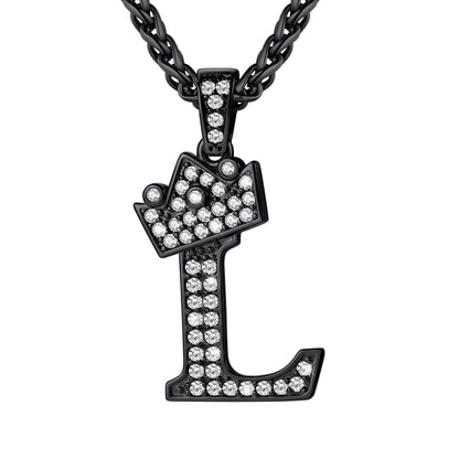 Cubic Zirconia Initial L Necklace Black Plated