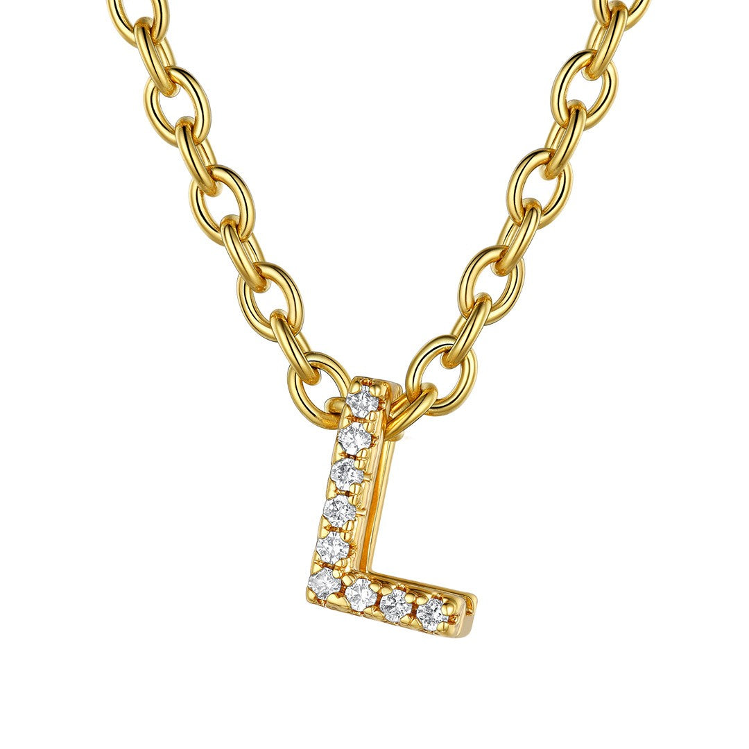 Cubic Zirconia Initial L Necklace Gold Plated