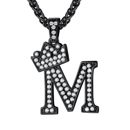 Cubic Zirconia Initial M Necklace Black Plated