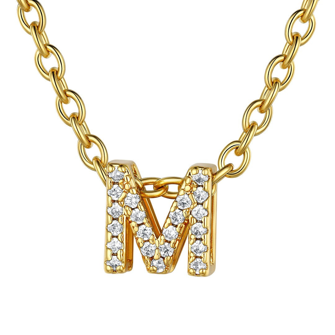 Cubic Zirconia Initial M Necklace Gold Plated