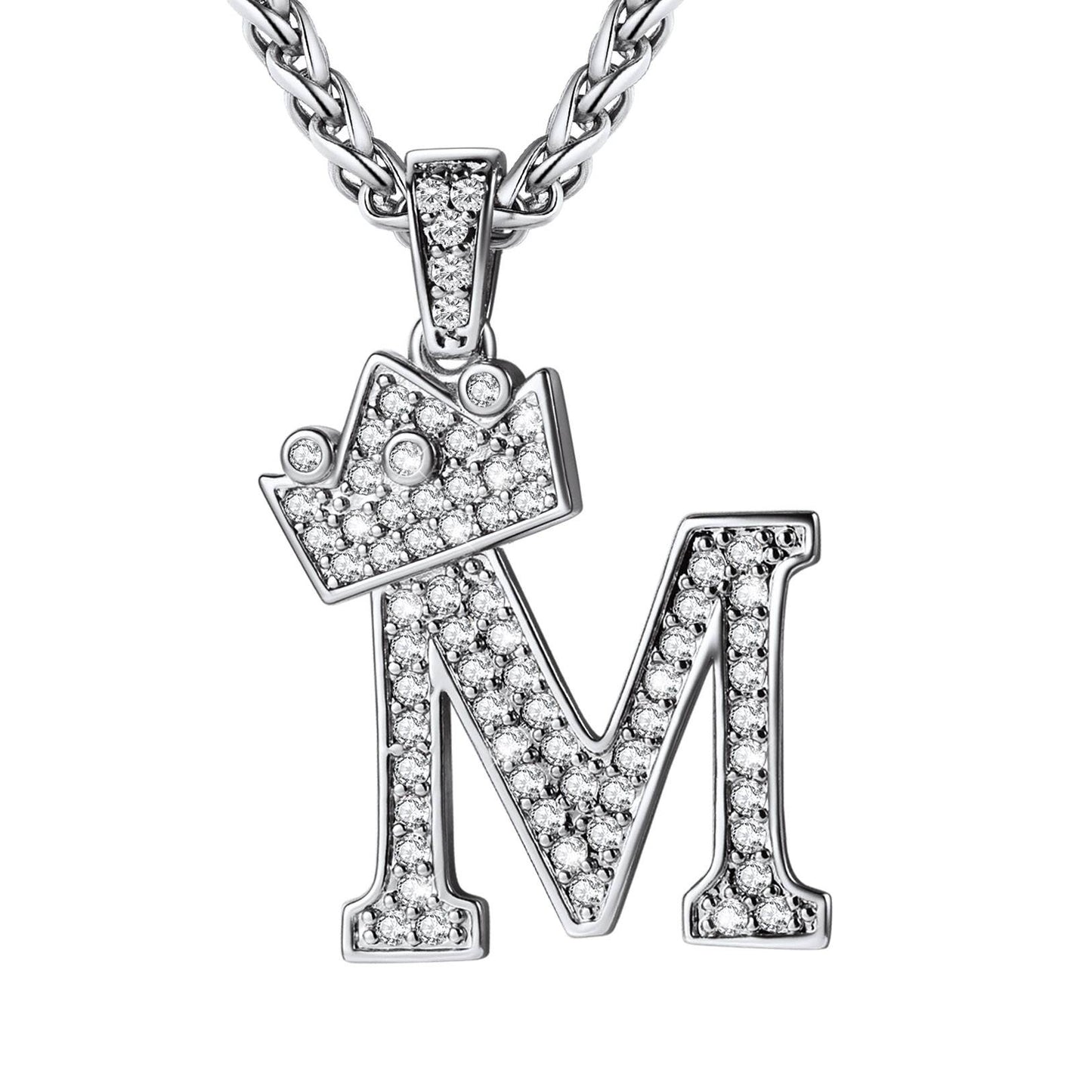 Cubic Zirconia Initial M Necklace Steel