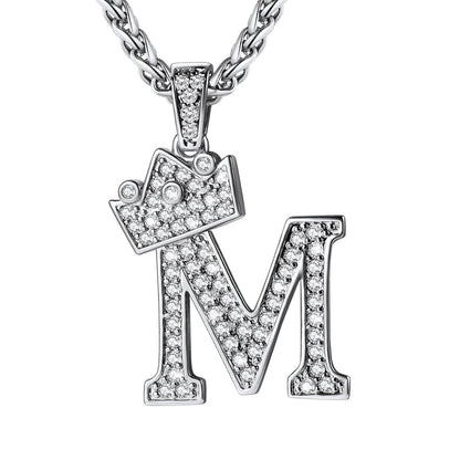 Cubic Zirconia Initial M Necklace Steel