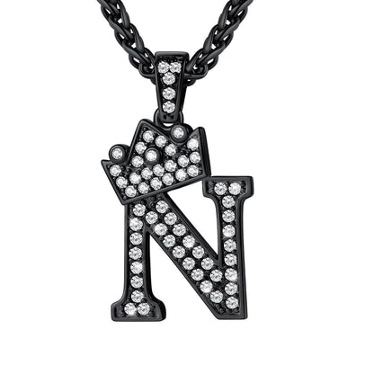 Cubic Zirconia Initial N Necklace Black Plated