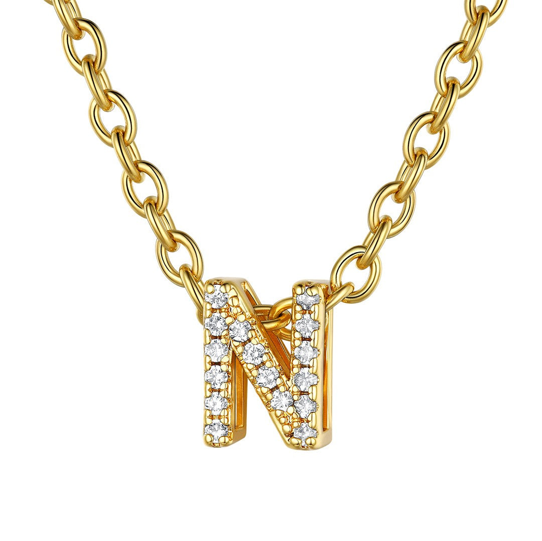 Cubic Zirconia Initial N Necklace Gold Plated