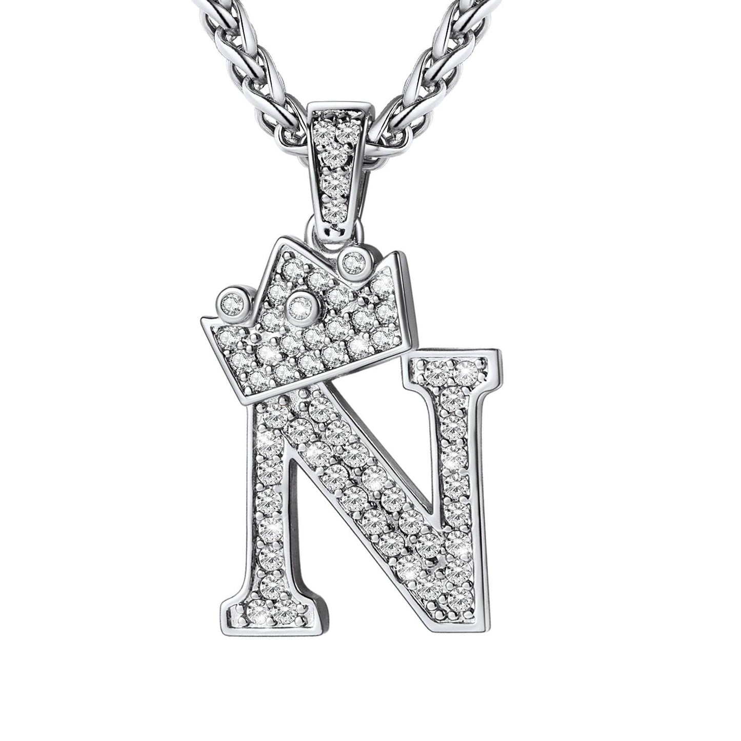 Cubic Zirconia Initial N Necklace Steel