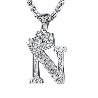 Cubic Zirconia Initial N Necklace Steel