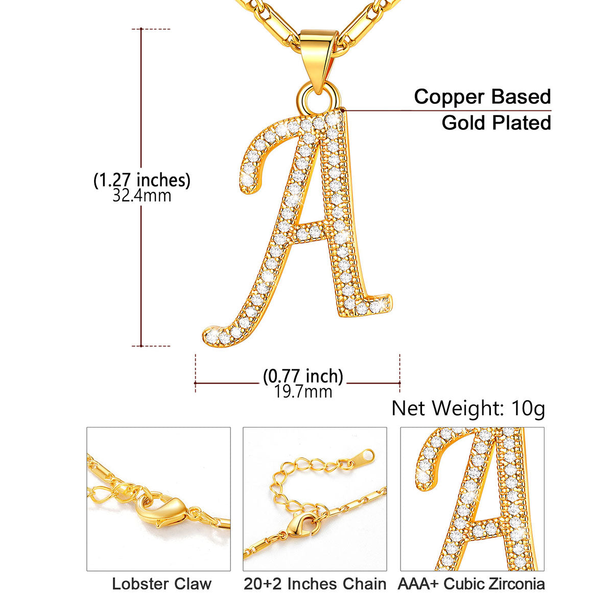 Cubic Zirconia Initial Necklace Dimension, Durable