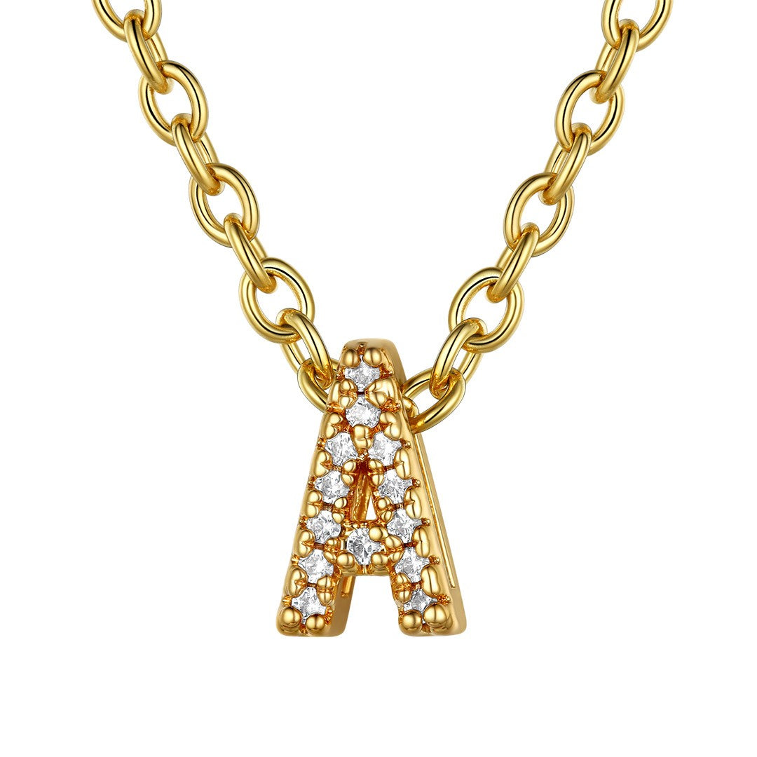 Cubic Zirconia Initial Necklace Gold Plated