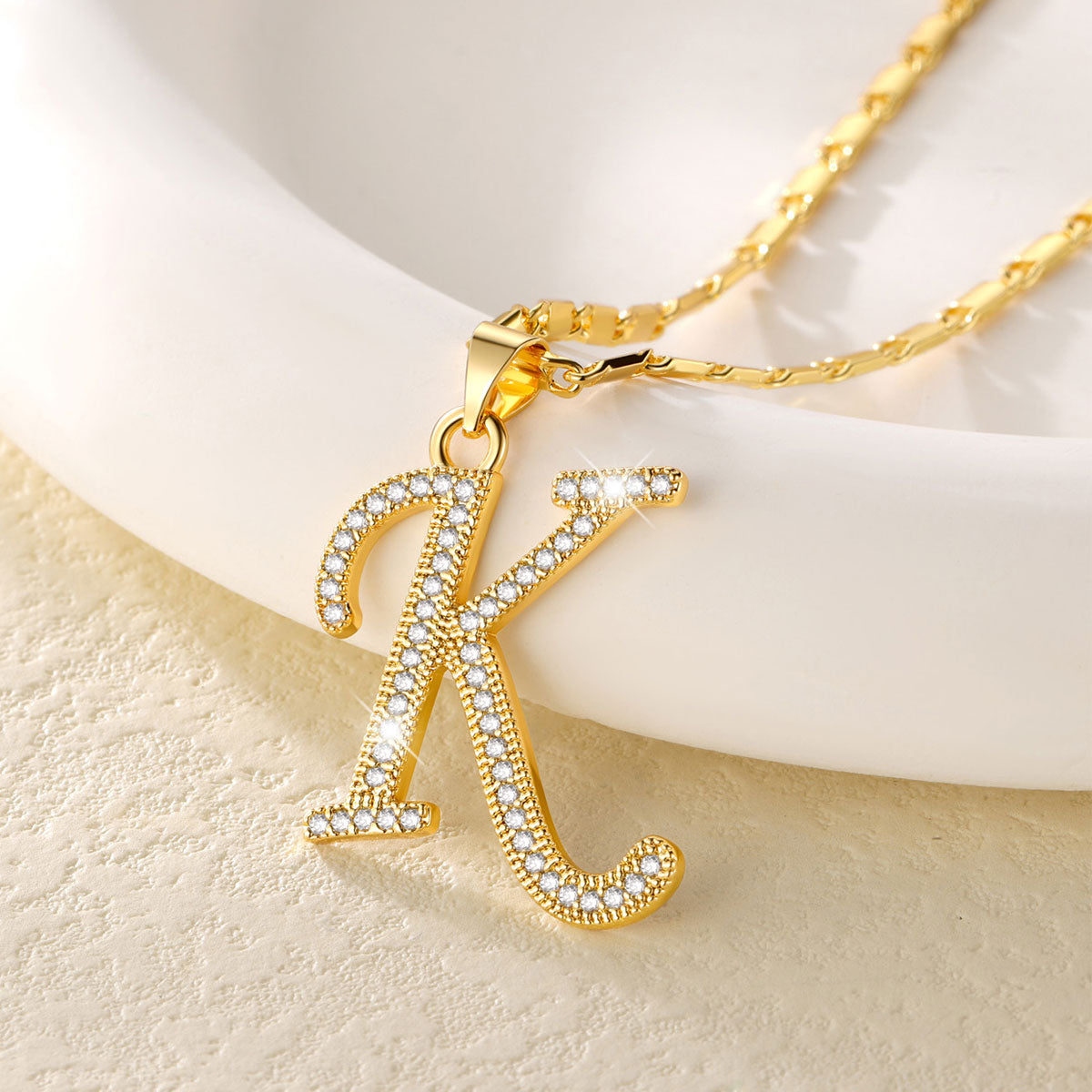 Cubic Zirconia Initial Necklace in Gold Plated