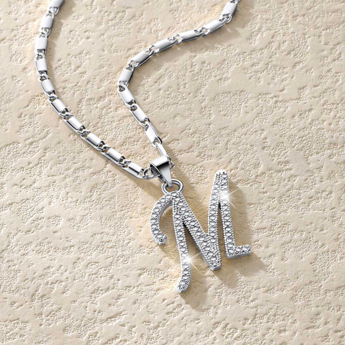 Cubic Zirconia Initial Necklace in Steel