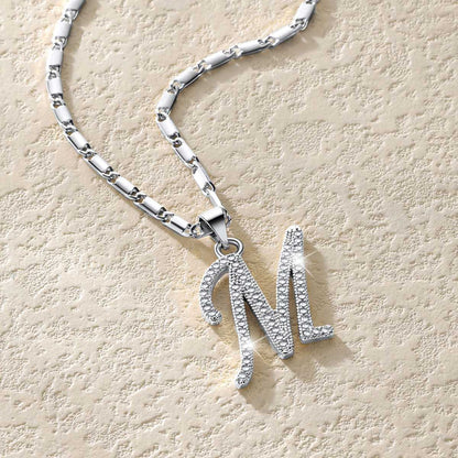 Cubic Zirconia Initial Necklace in Steel