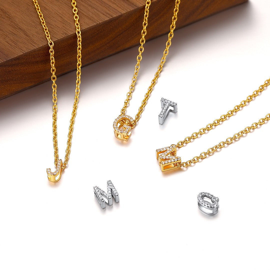 Cubic Zirconia Initial Necklace in diferent color