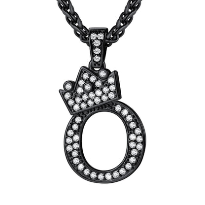 Cubic Zirconia Initial O Necklace Black Plated