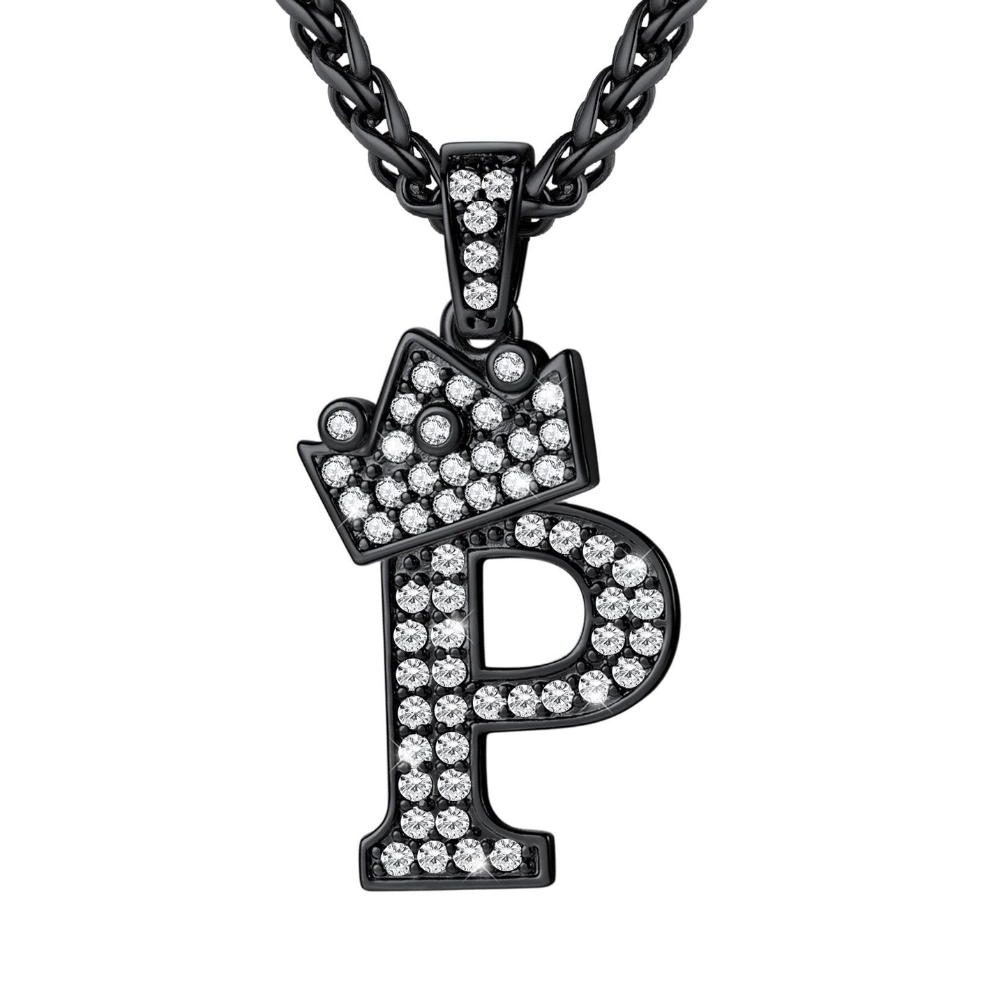 Cubic Zirconia Initial P Necklace Black Plated