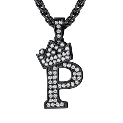 Cubic Zirconia Initial P Necklace Black Plated