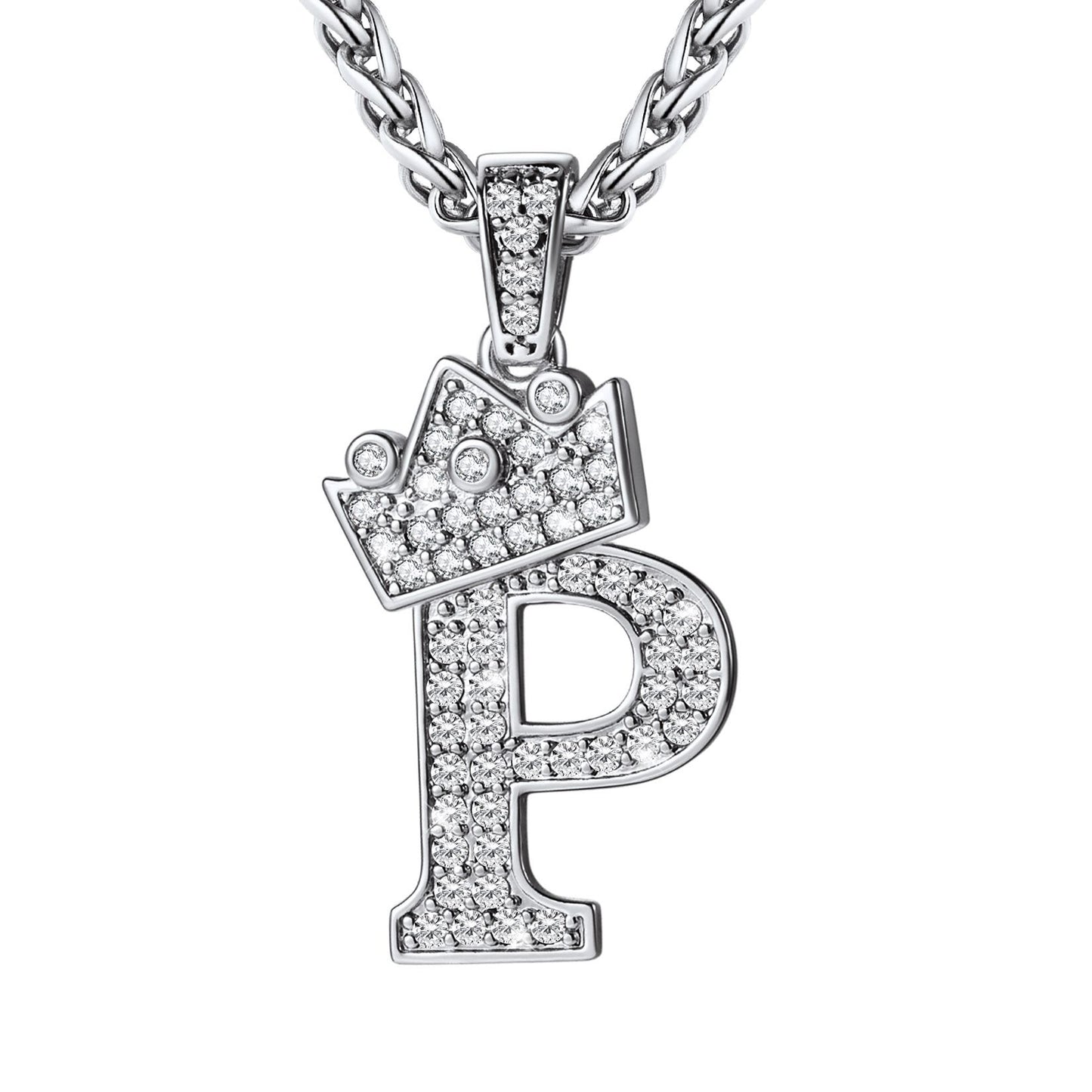 Cubic Zirconia Initial P Necklace Steel