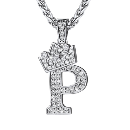 Cubic Zirconia Initial P Necklace Steel