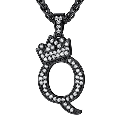 Cubic Zirconia Initial Q Necklace Black Plated