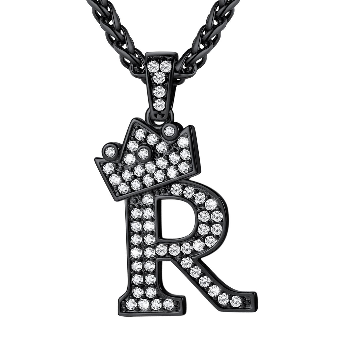 Cubic Zirconia Initial R Necklace Black Plated