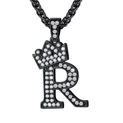 Cubic Zirconia Initial R Necklace Black Plated