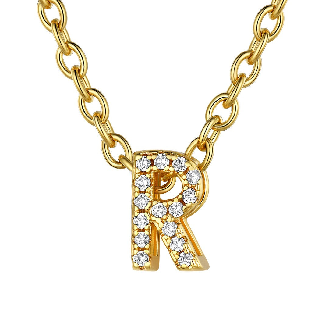 Cubic Zirconia Initial R Necklace Gold Plated