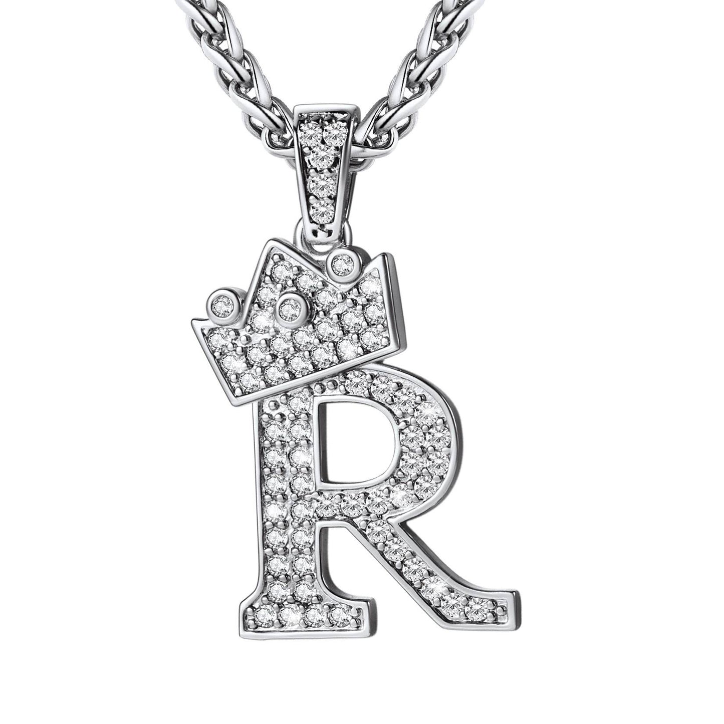 Cubic Zirconia Initial R Necklace Steel
