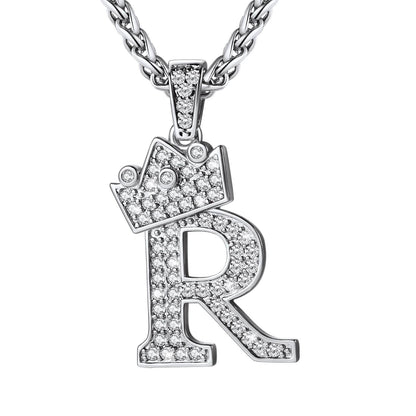 Cubic Zirconia Initial R Necklace Steel
