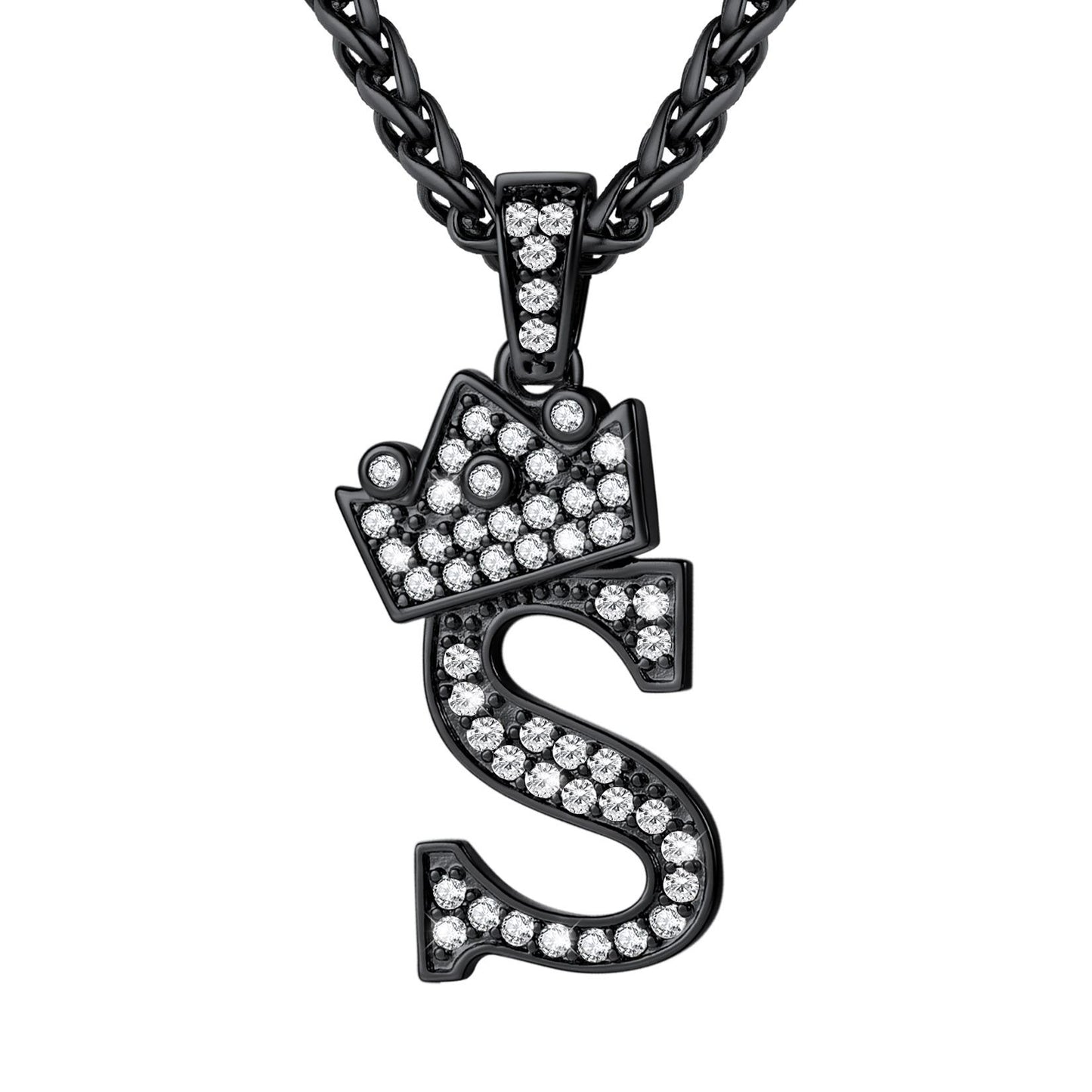 Cubic Zirconia Initial S Necklace Black Plated