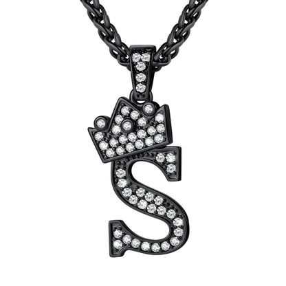 Cubic Zirconia Initial S Necklace Black Plated