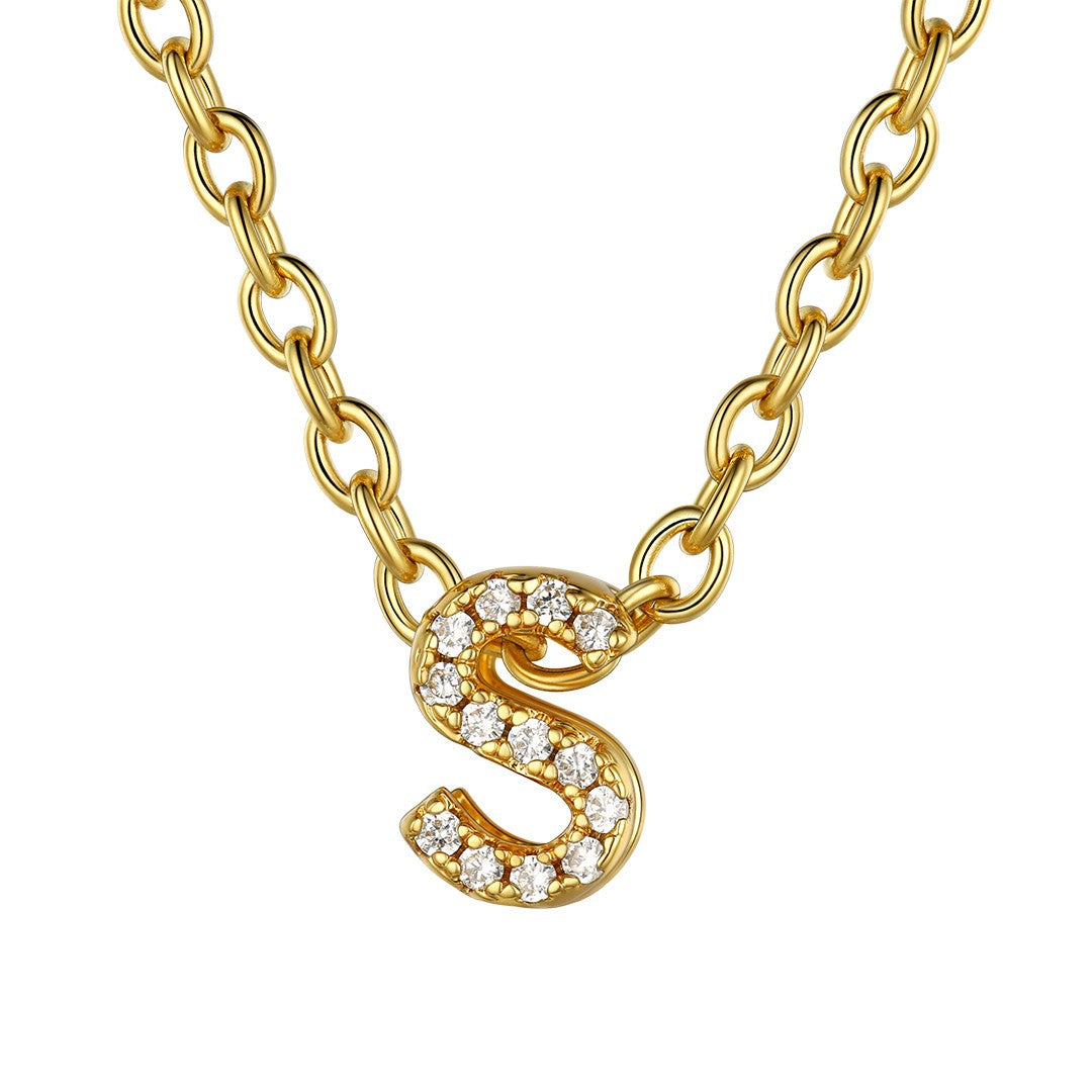 Cubic Zirconia Initial S Necklace Gold Plated